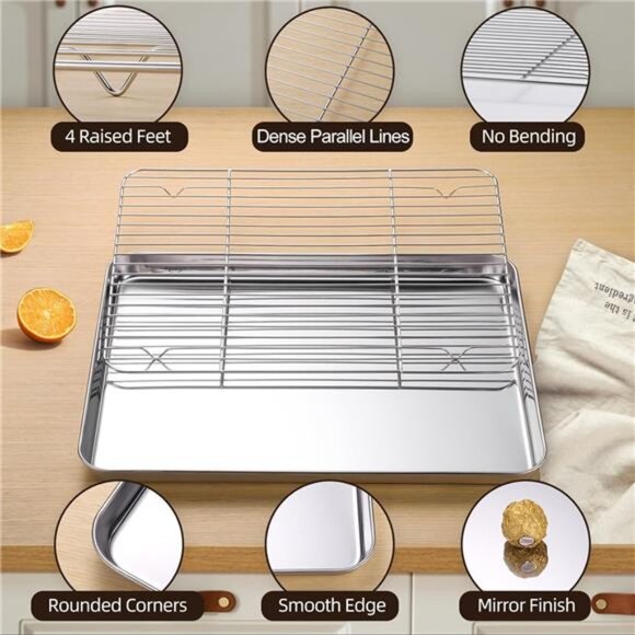 Baking Sheet with Cooling Rack Set of 6, 3 Premium Stainless Steel Cookie - Picture 2 of 7